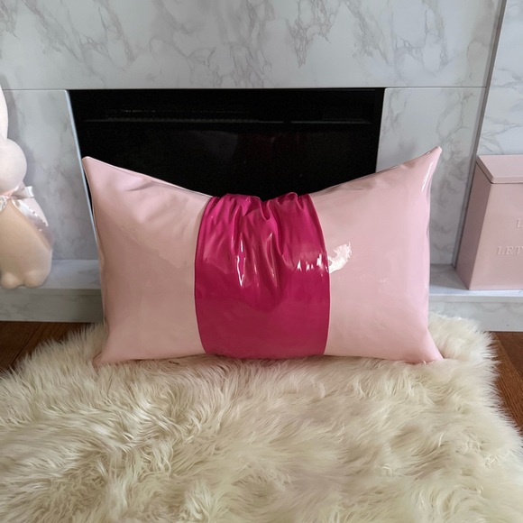 Two-Toned Pink Faux Leather 16 X 26 Throw Pillow - Picture 1 of 10